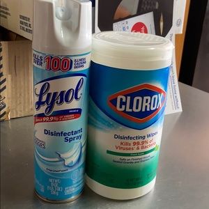 One container Clorox wipes 85ct ,one Lysol spray